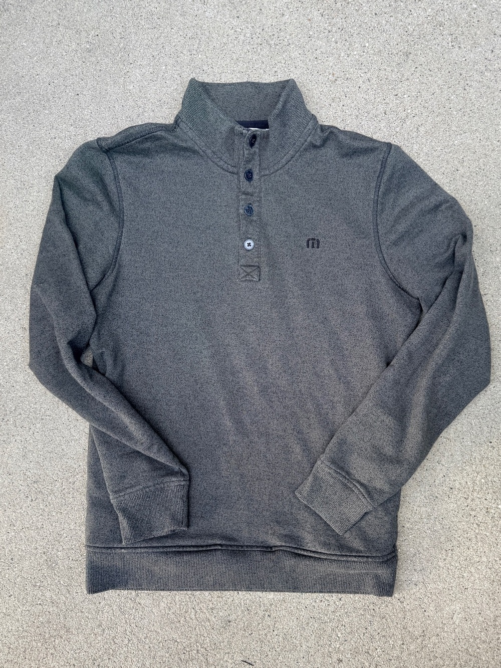 Travis Mathew Men's Heathered Gray / Green Collared Sweatshirt - Medium